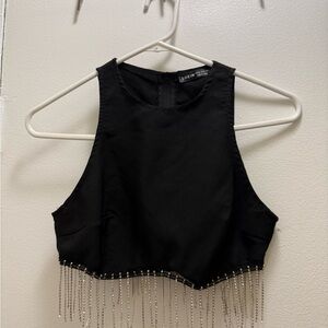 SHEIN Elegant Black Beaded Crop Top